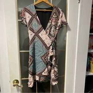 Le Chateau Asymmetrical Dress in Pink and Teal Xsmall